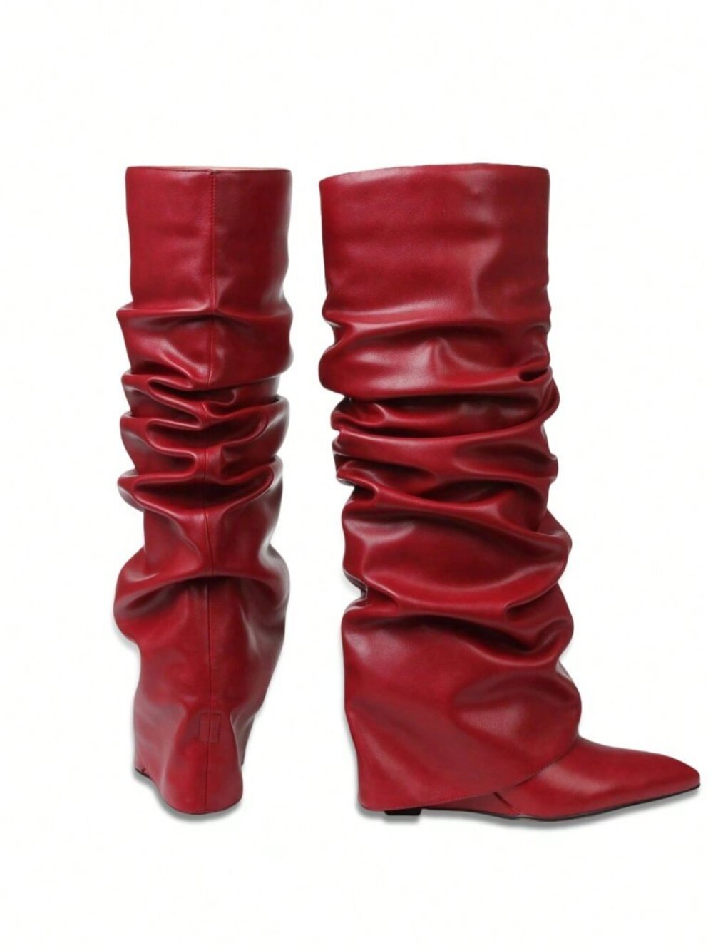 Red Party Women's Pointed Toe Fold Over Slouchy High Heels - Picture 6 of 6